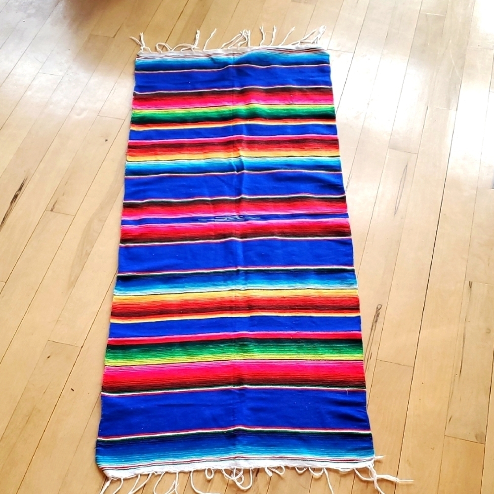 Vintage Mexican‎ Colorful Sarape Striped Shawl ~ 23.5" wide x 64" long